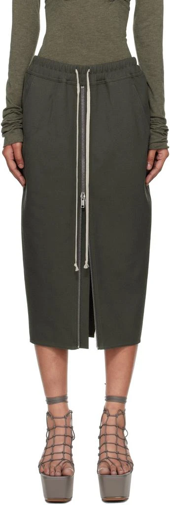 Rick Owens Khaki Concordians Zipped Short Pillar Midi Skirt 1