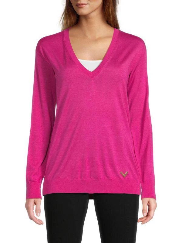 Valentino Cashmere-Silk V-Neck Sweater 1