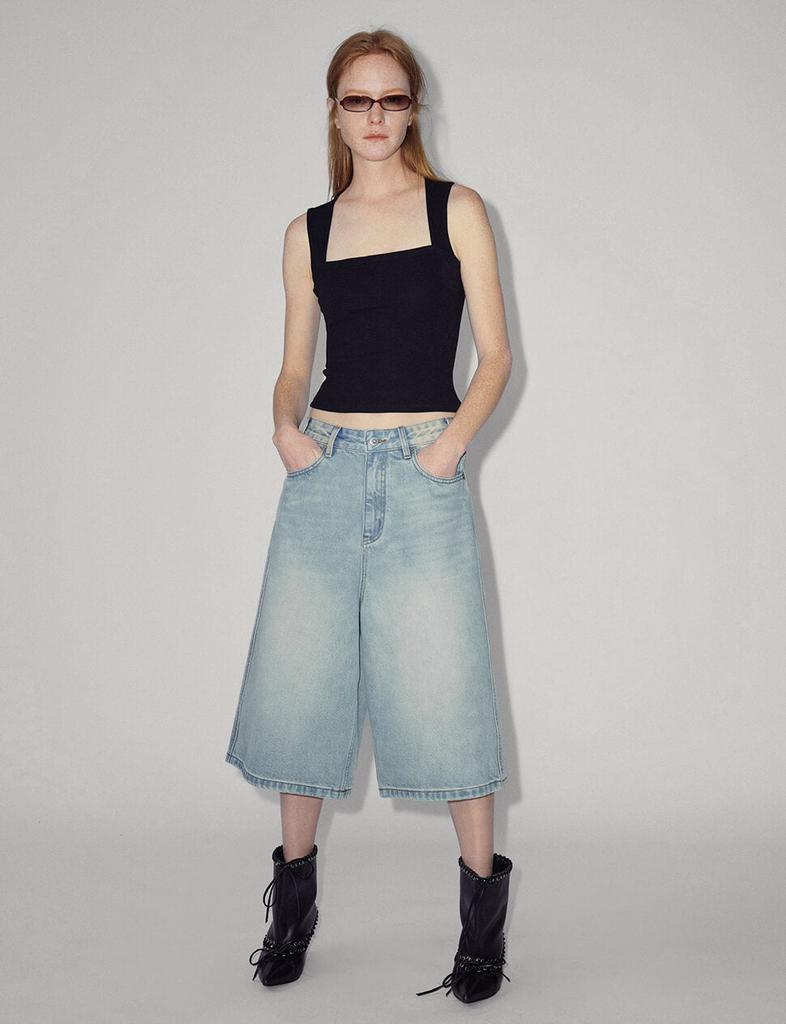 Pixie Market Black Square Neck Tank Top