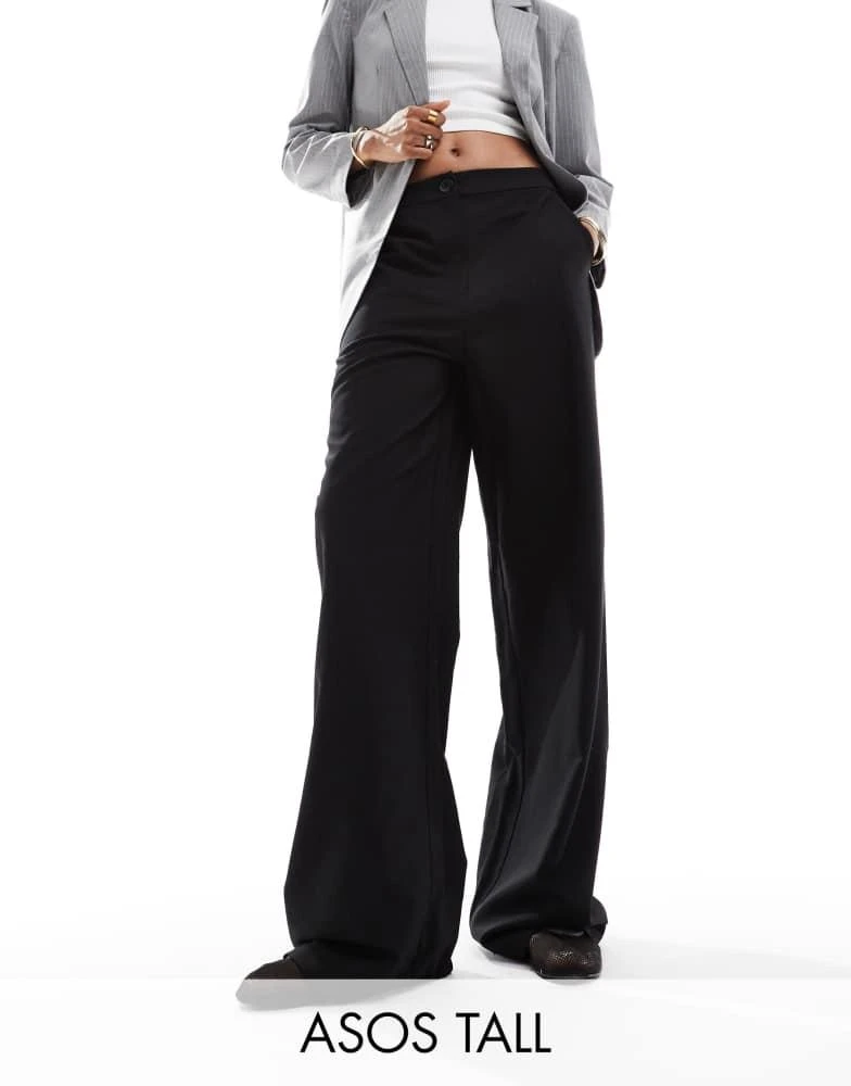 ASOS ASOS DESIGN Tall tailored relaxed straight leg trousers in black 1