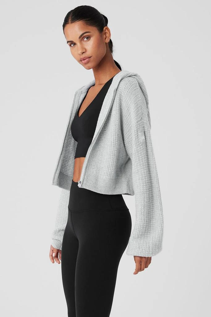 Alo Cashmere Plush Waffle Full Zip Hoodie - Athletic Heather Grey 4