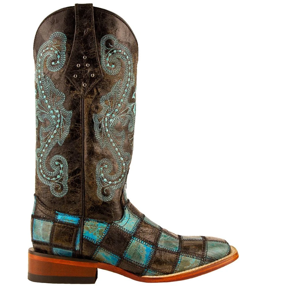 Ferrini Patchwork Embroidered Square Toe Cowboy Boots 1