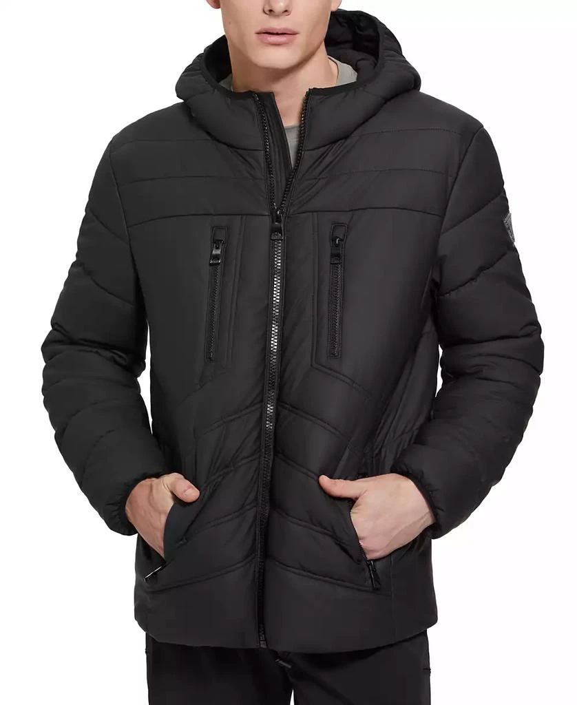GUESS Men's Quilted Faux Leather Hooded Jacket 4