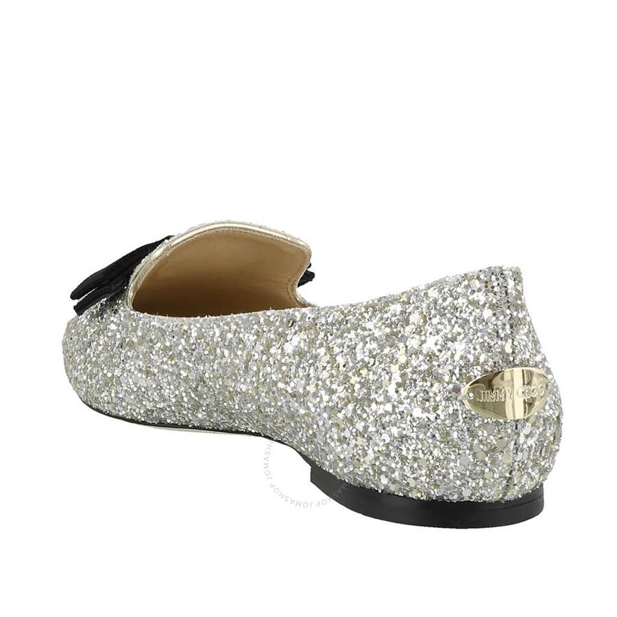 Jimmy Choo Ladies Champagne Gala Coarse Glitter Bow Flats