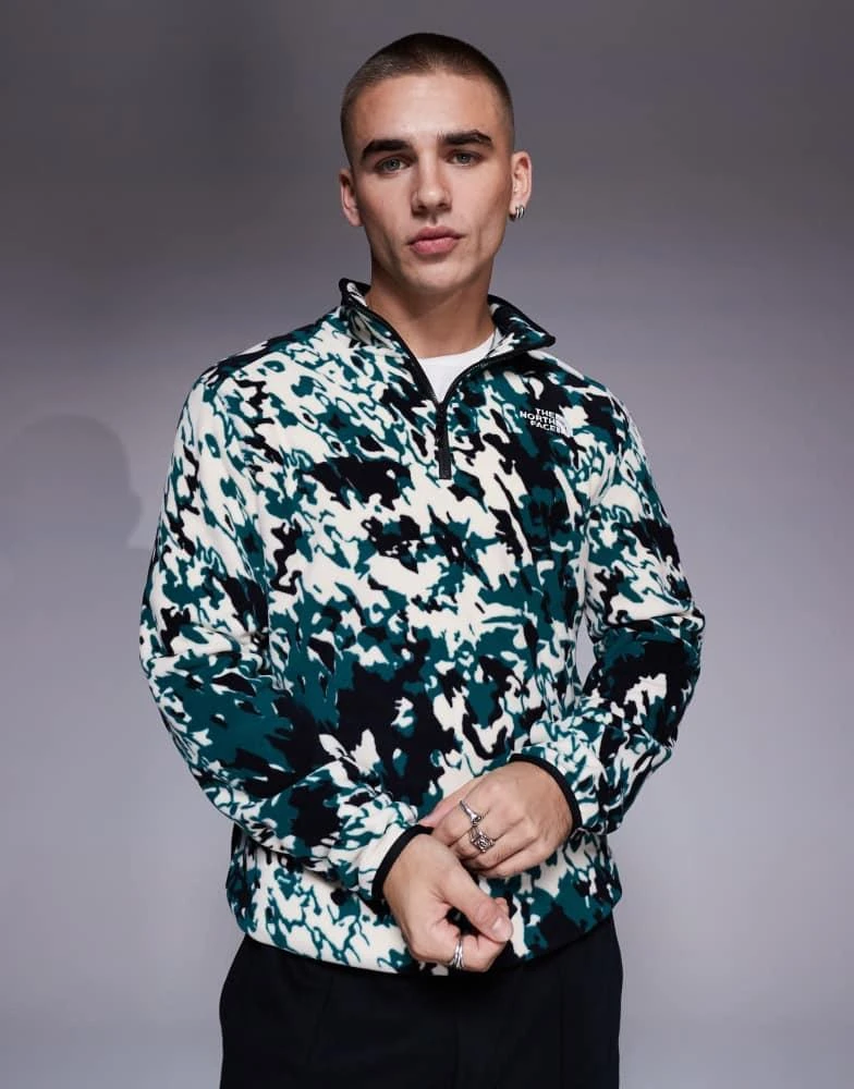 The North Face The North Face Glacier 1/4 zip fleece in green grid print 1