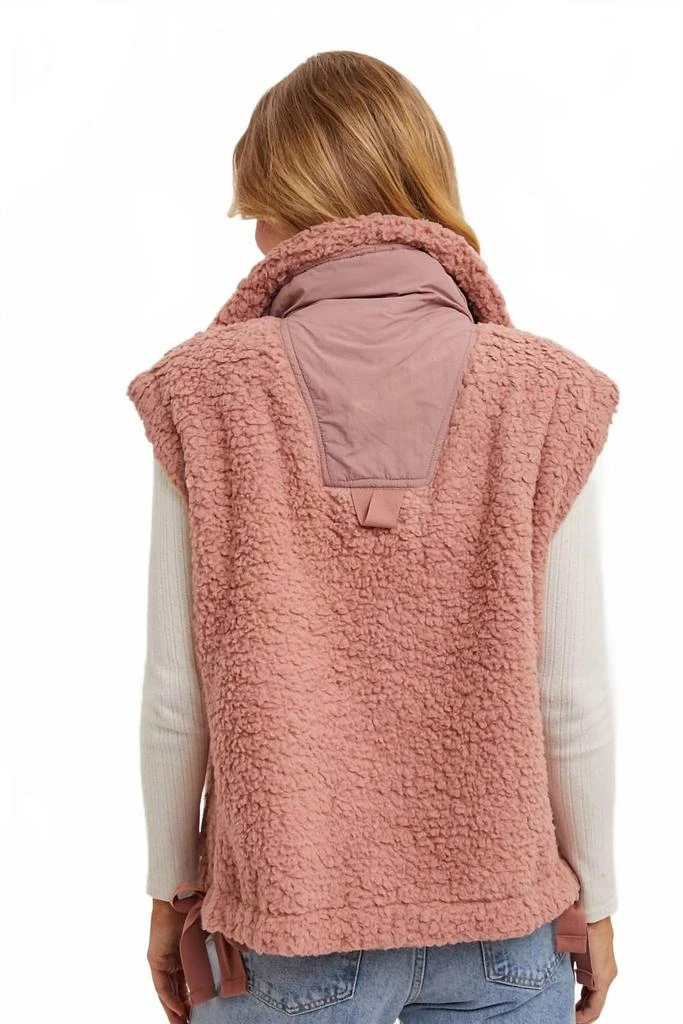BluIvy Button Down Fleece Sherpa Vest In Rose 5