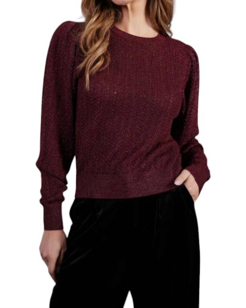 Bishop + Young Sienna Puff Sleeve Metallic Sweater In Bordeaux