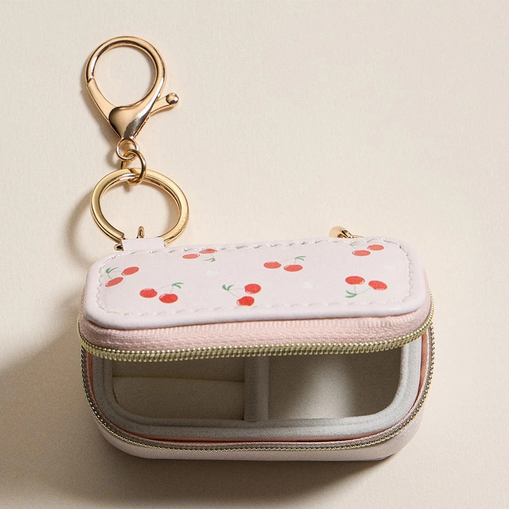 FASHNZFAB Cherry Pattern Printed Rectangular Travel Jewelry Case Keychain Bag Charm 3