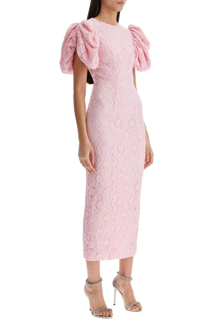 ROTATE Birger Christensen pink floral midi dress with puff sleeves in mixed materials 2