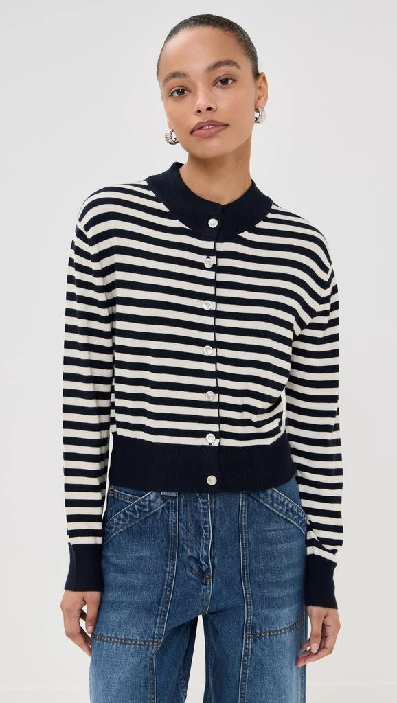 Brandon Maxwell Striped Shrunken Cardigan With Smashed Buttons 7