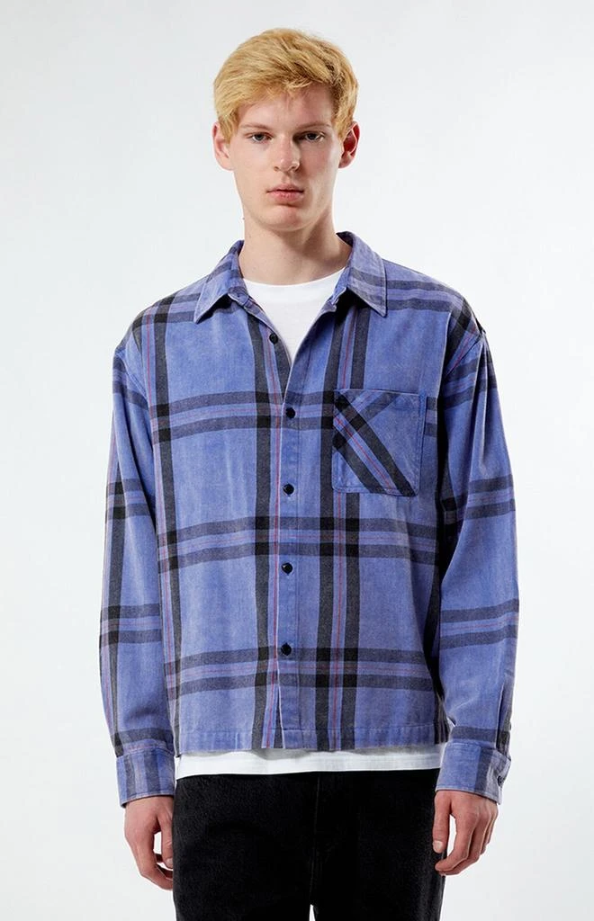 PacSun Blue Washed Cropped Flannel Shirt 1