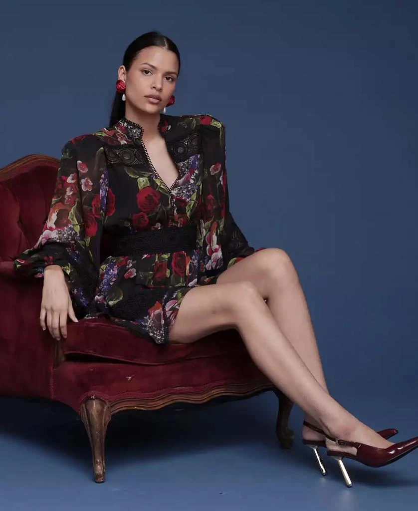 Avec Les Filles Women's Floral Lace-Trim Chiffon Dress 9