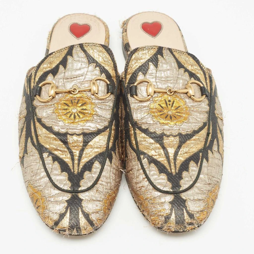 Gucci Gucci Black/Gold Brocade Fabric Princetown Flat Mules Size 37 3