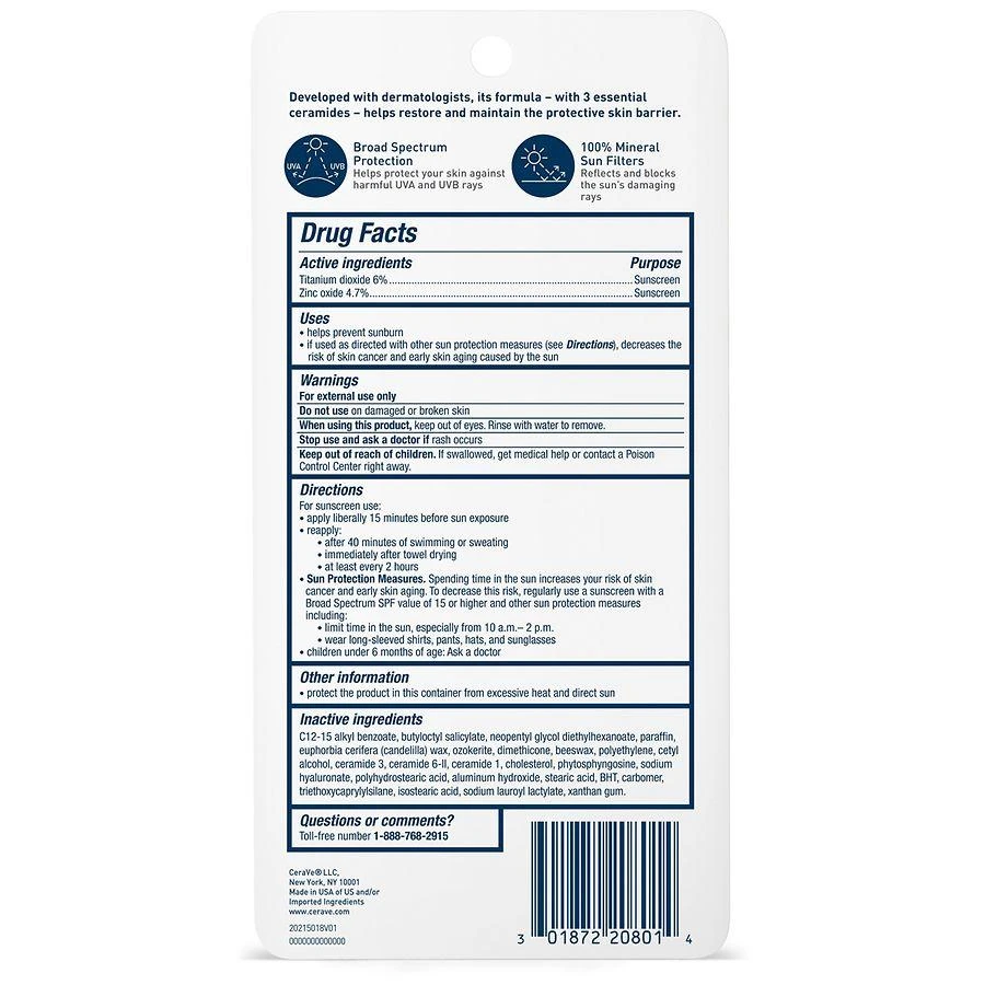 CeraVe 100% Mineral Hydrating Face Sunscreen Stick for Face, SPF 50 5