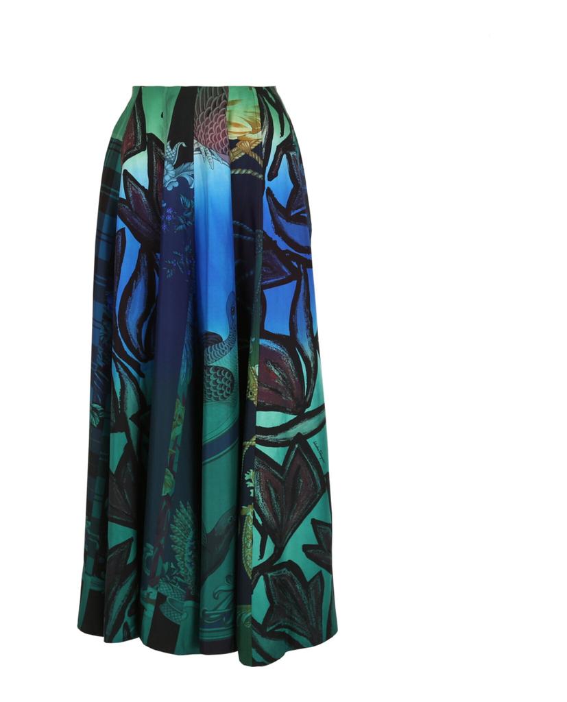 Salvatore Ferragamo Graphic Printed Silk Midi Skirt