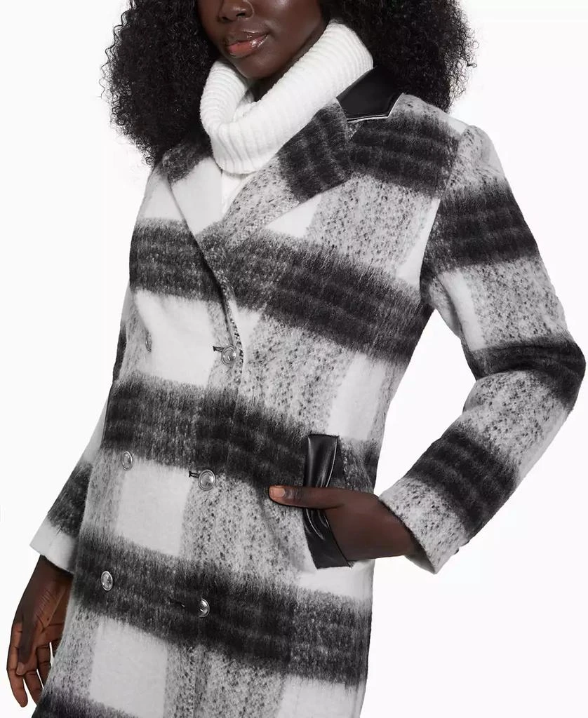 GUESS Women's Double-Breasted Mid-Length Plaid Coat 3