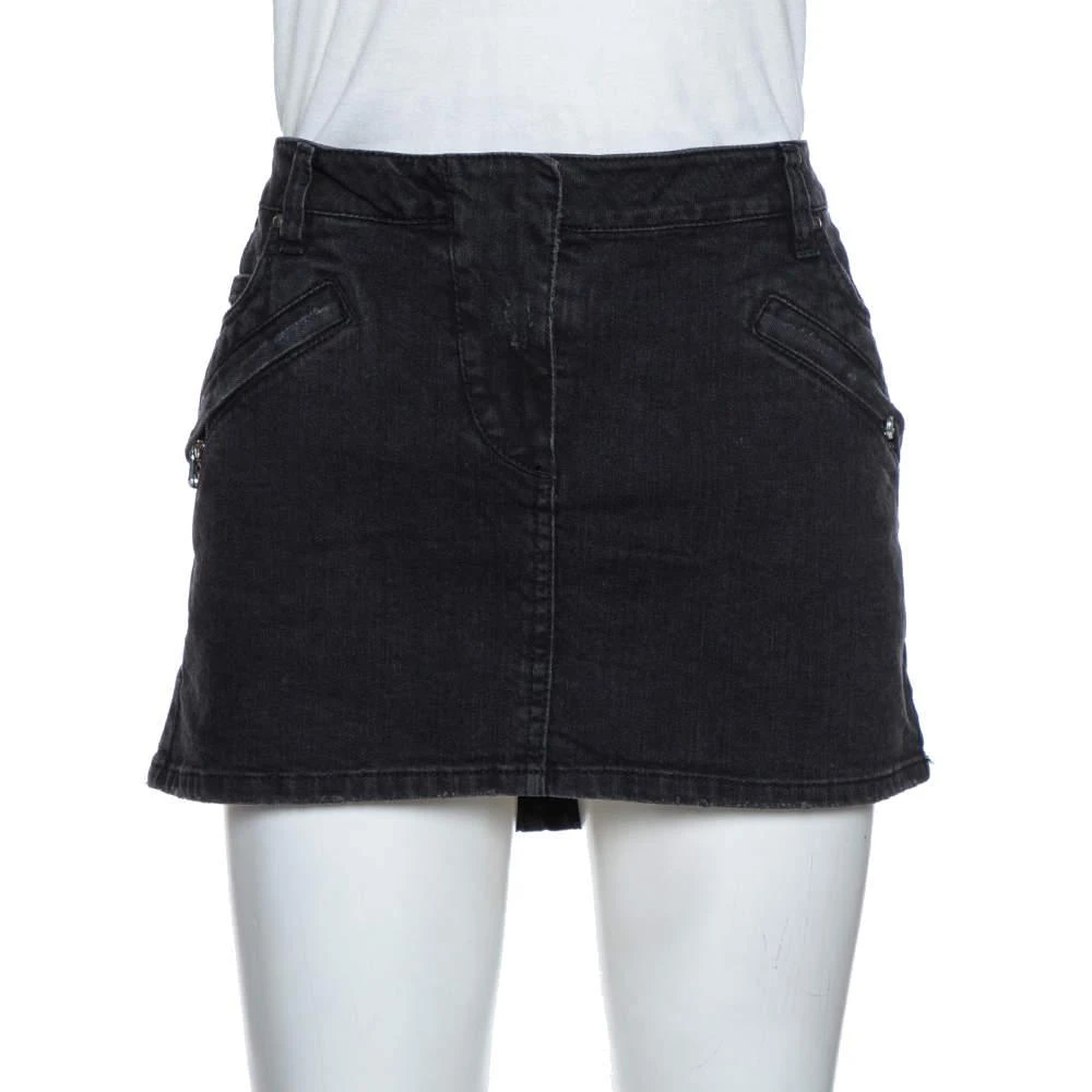 PIERRE BALMAIN Pierre Balmain Dark Grey Washed Denim Mini Skirt M 1