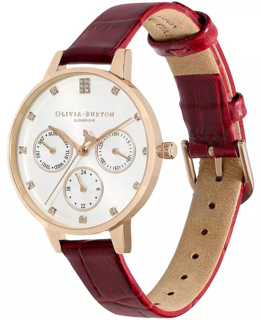 Olivia Burton Women's Multifunction Burgundy Leather Strap Watch 34mm