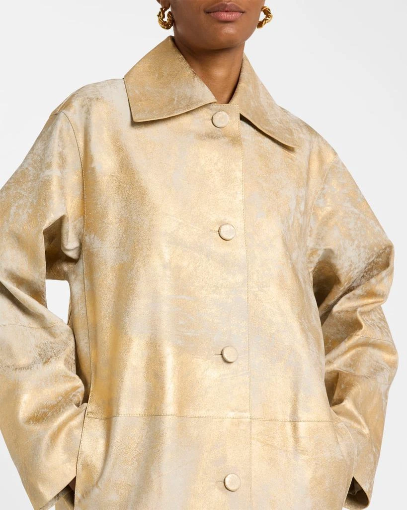 Lafayette 148 New York Oversized Metallic Leather Swing Coat 5