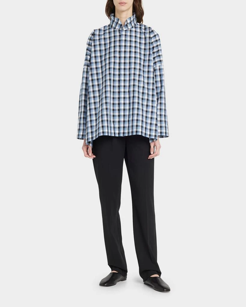 Eskandar Wide Longer-Back Plaid Shirt with Double Stand Collar (Mid-Plus) 3