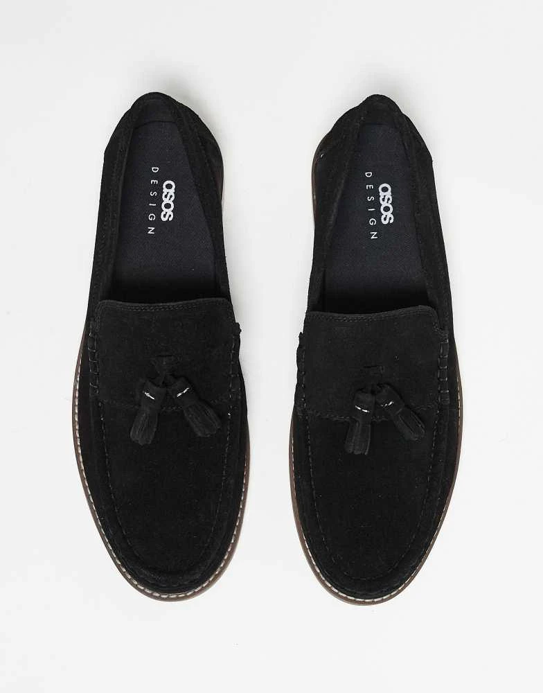 ASOS ASOS DESIGN tassel loafers in black suede with natural sole 3