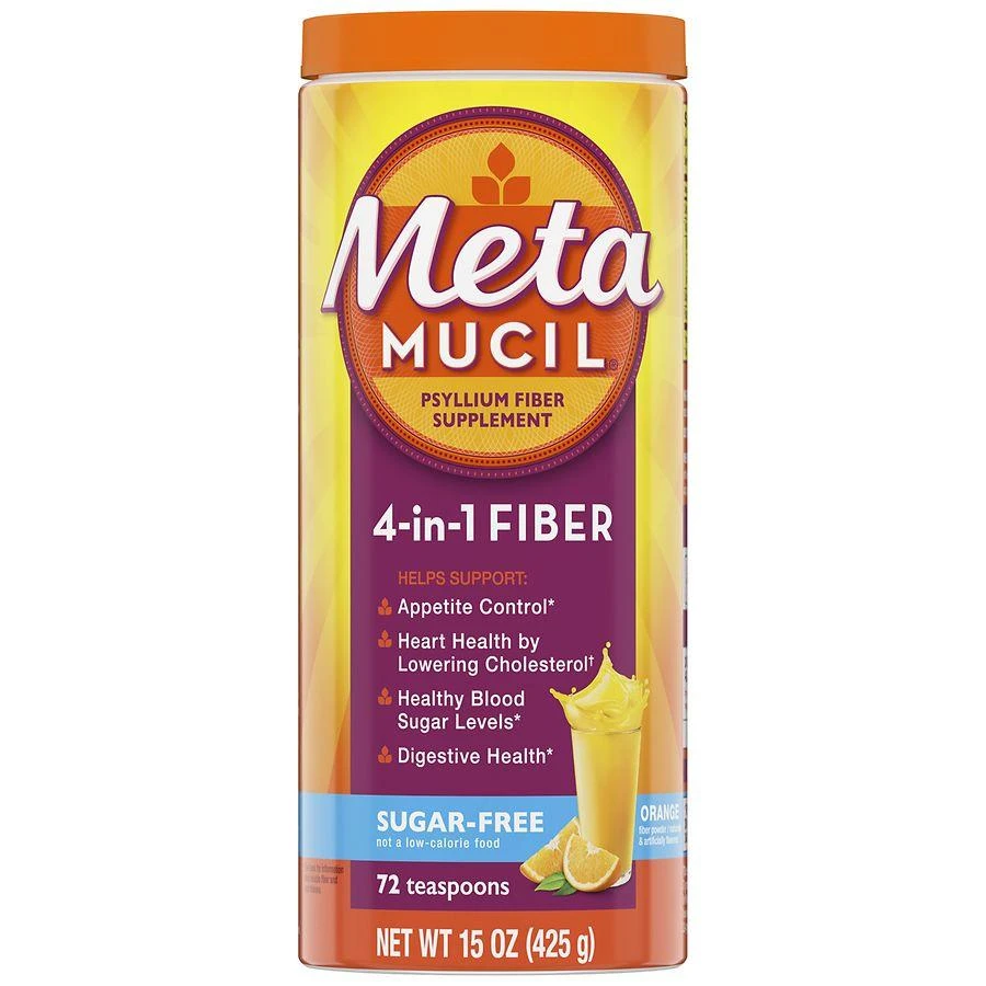 Metamucil 4-in-1 Psyllium Fiber Powder, Sugar-Free Orange, 72 teaspoons 1