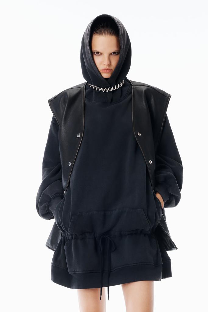 Alexander Wang Cropped Zip-Up Hoodie with Crystal Hotfix Drawcord