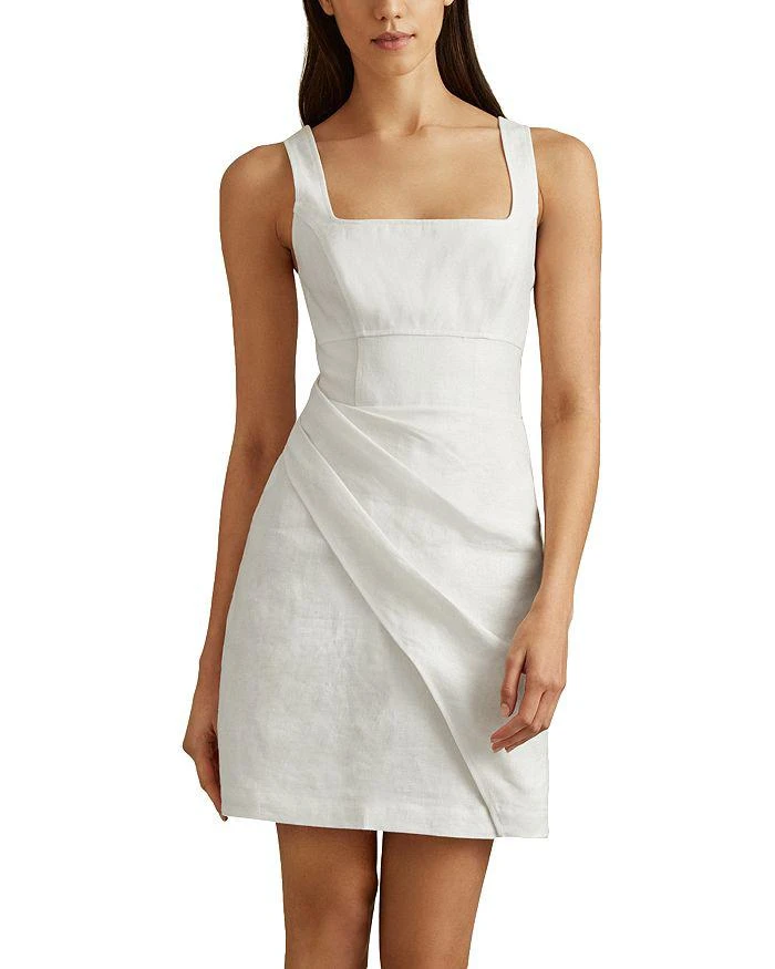 Reiss - Cream Linen Pleat Detail Mini Dress, 16 Reiss - Cream Linen Pleat Detail Mini Dress, 16