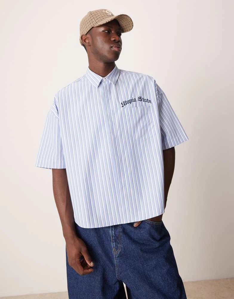 ASOS ASOS DESIGN volume oversized boxy striped shirt with embroidery 1