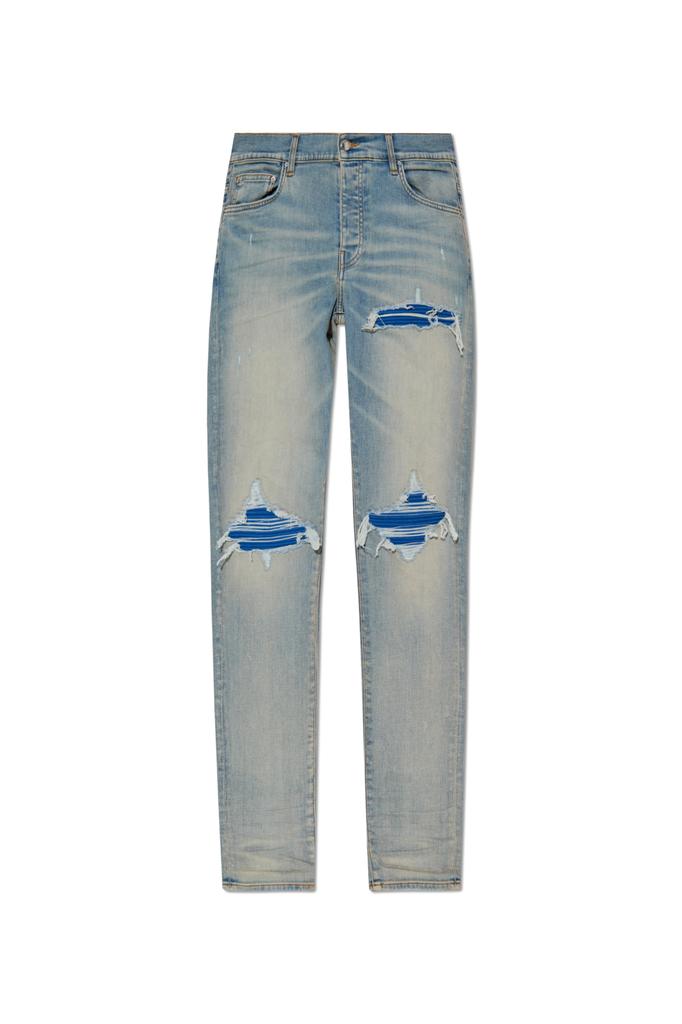 【AMIRI】BLUE ロゴ入りジーンズ Blue Leather Logo Jeans with Eight Words by Amiri – LOZURI®