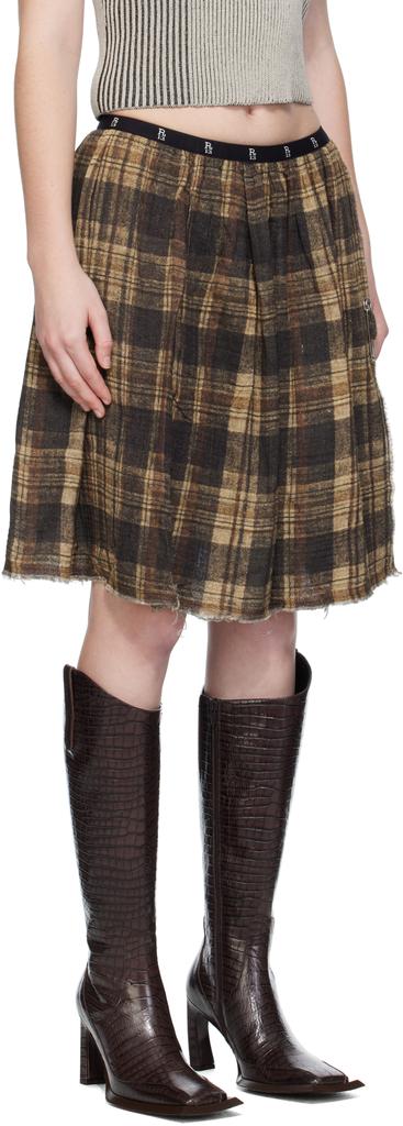 R13 Brown Knee-Length Kilt Reversible Midi Skirt