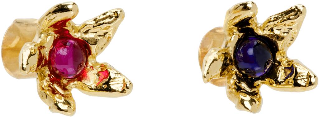 CHOPOVA LOWENA Gold Claw Flower Stud Earrings