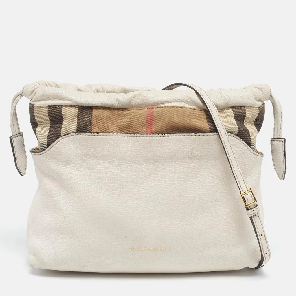 Burberry Burberry White/Beige Leather and House Check Canvas Little Crush Crossbody Bag 1