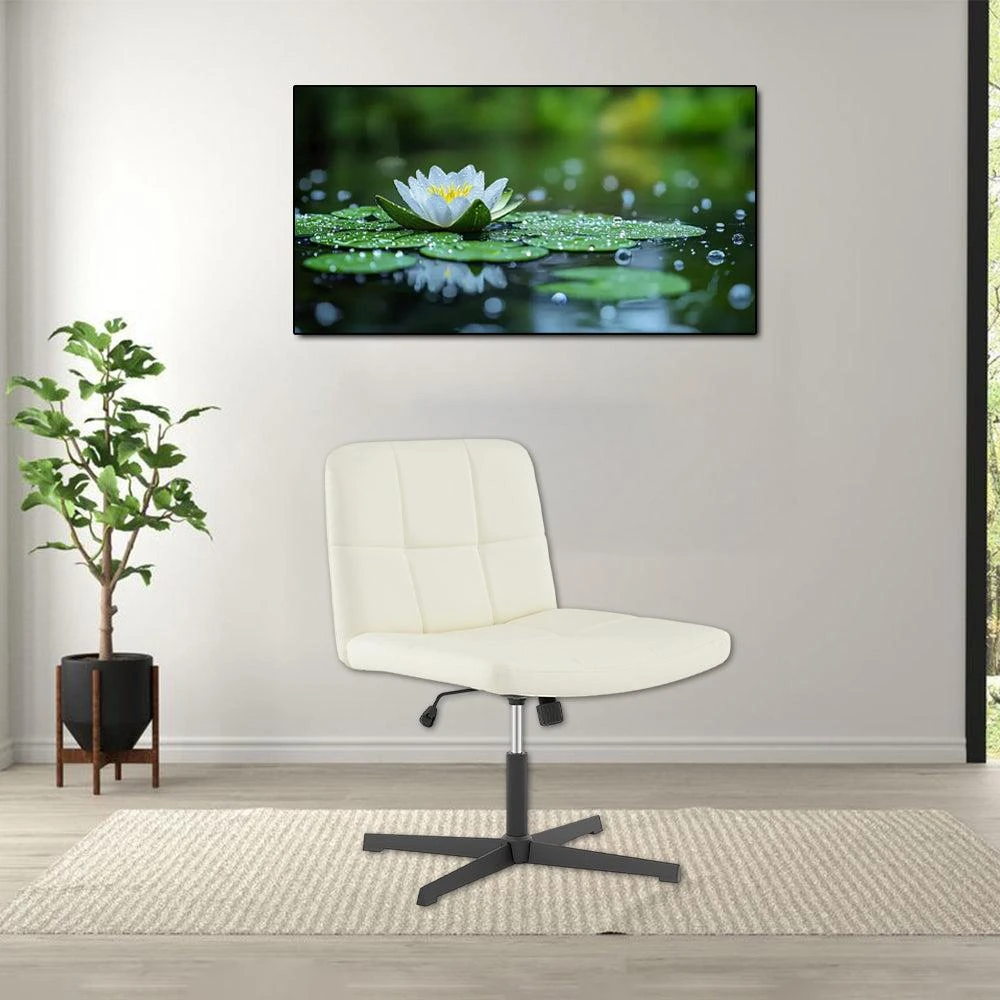 Hivvago Wide U-Shaped PU Leather Office Chair for Cross-Legged Sitting and Home Vanity Use