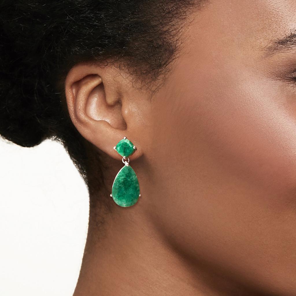 Ross-Simons Emerald Drop Earrings in Sterling Silver