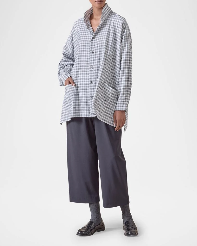 Eskandar Mini Houndstooth Wide Longer-Back Double Stand-Collar Shirt Jacket (Long Length) 2