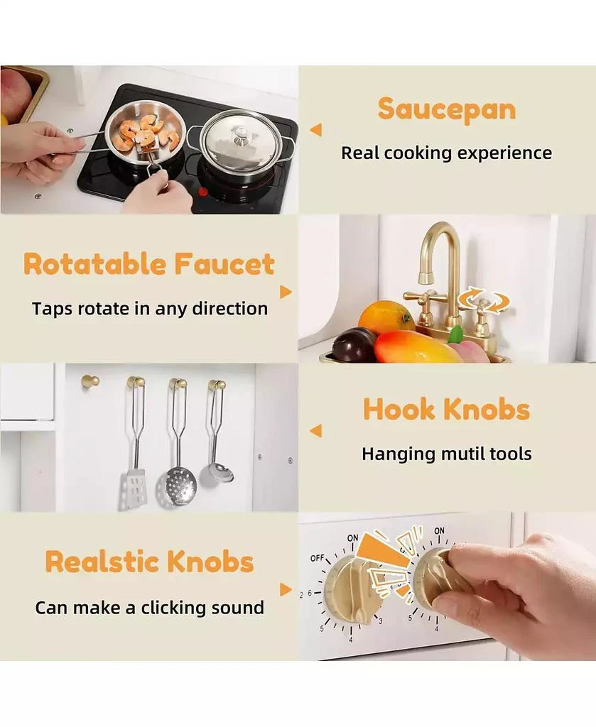 Kinder King Wooden Kids Play Kitchen, Pretend Play Kitchen Playset w/Sounds for Toddlers. 6