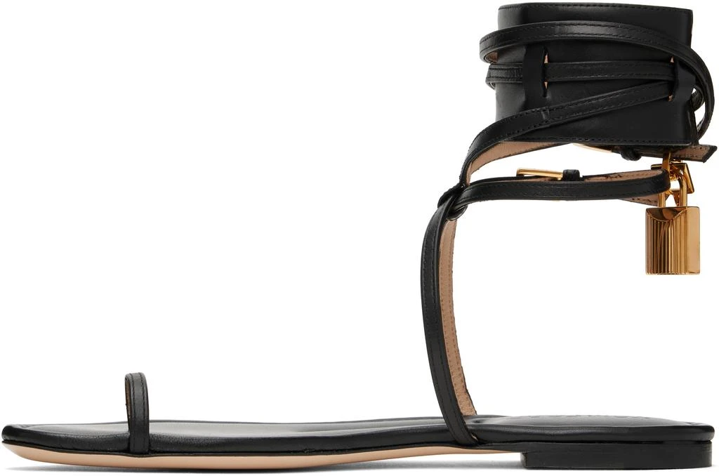 Tom Ford Black Soft Calf Ankle Wrap Sandals 3