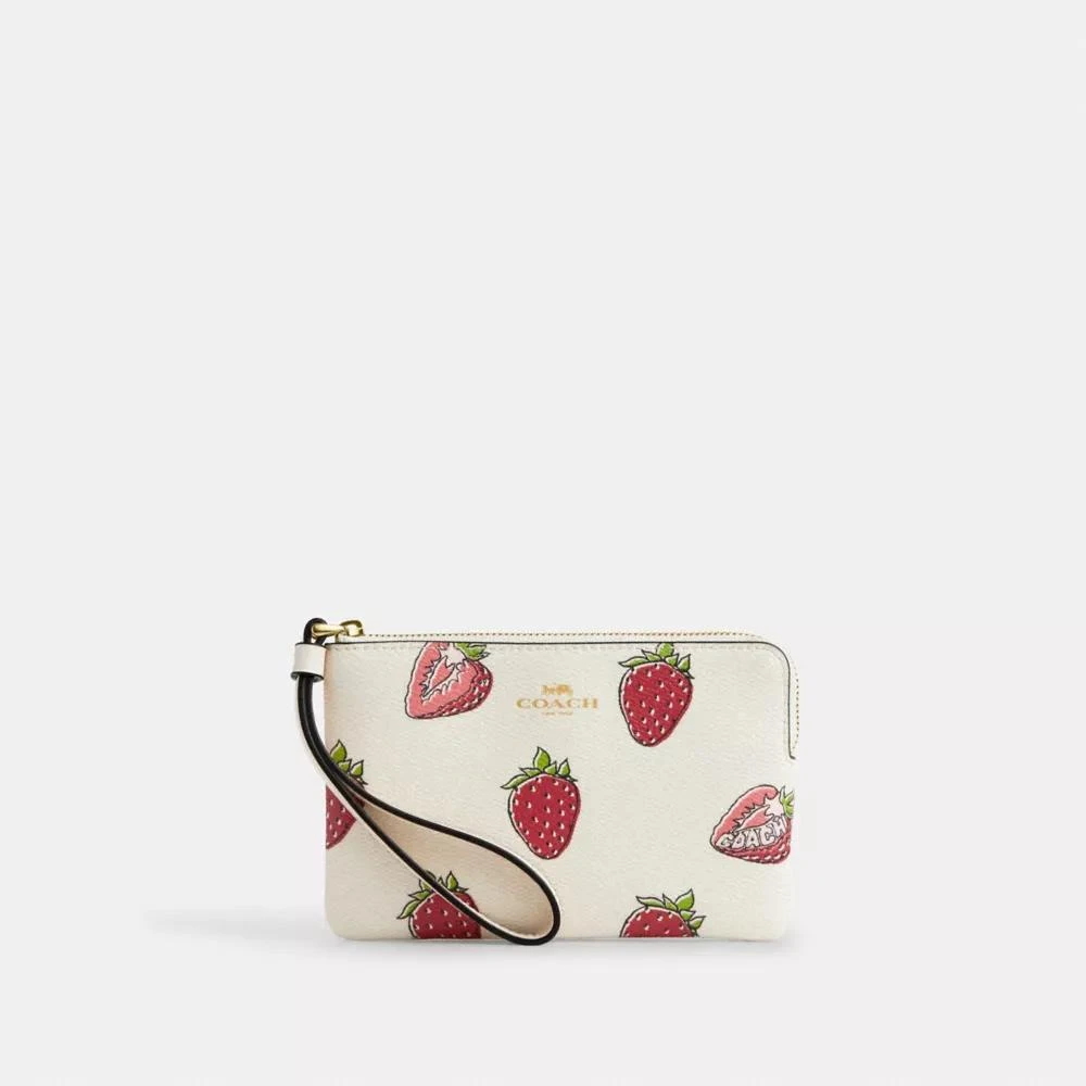 Coach Corner Zip Wristlet With Strawberry Print 1