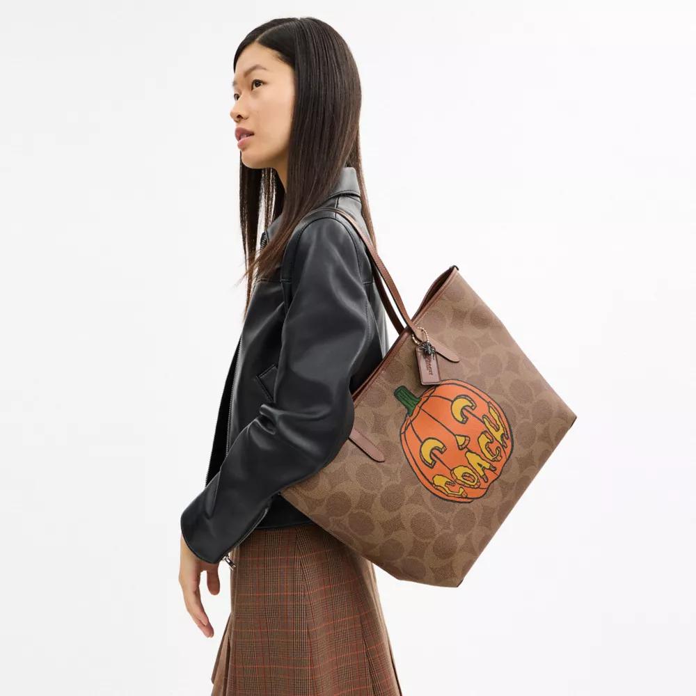 Coach City Tote Bag In Signature Canvas With Halloween Print