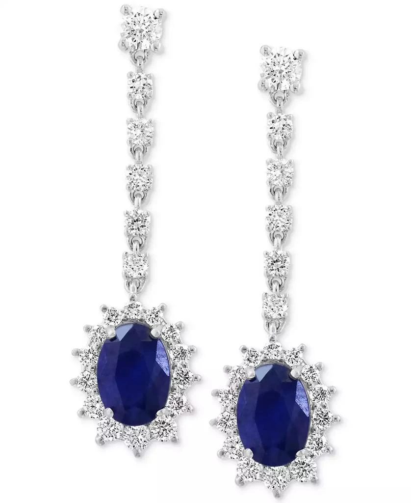 Effy EFFY® Sapphire (1-7/8 ct. t.w.) 
Diamond (3/4 ct. t.w.) Halo Drop Earrings in 14k White Gold 3