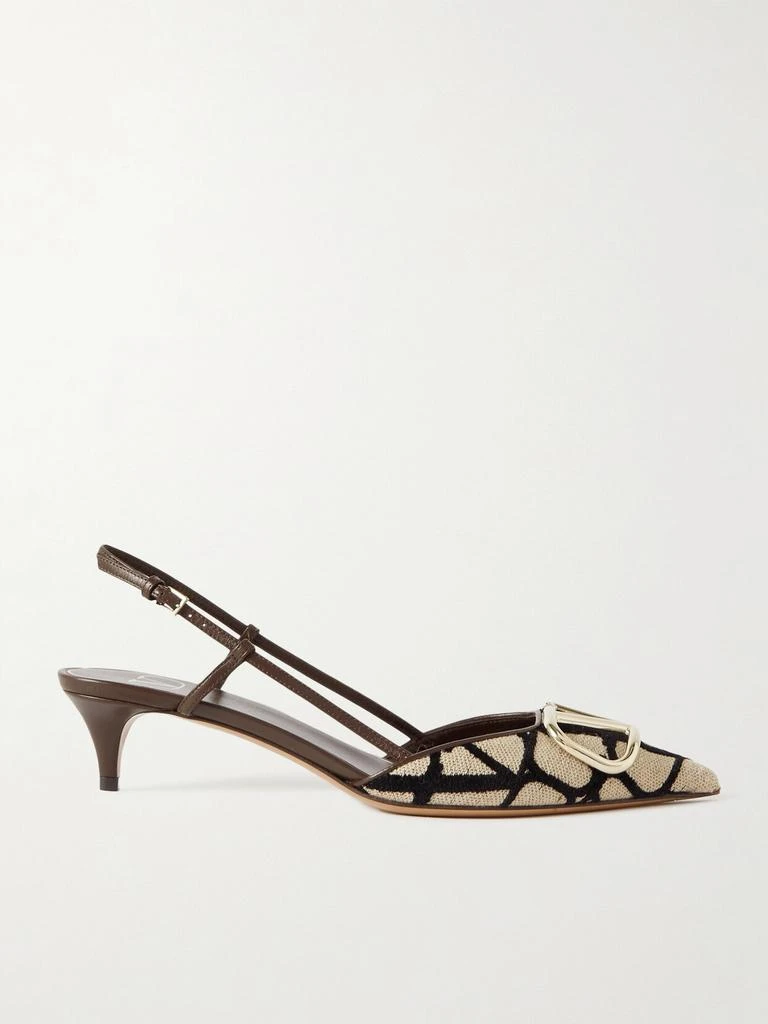 Valentino Valentino Garavani “vlogo 40” 带缀饰皮革边饰植绒帆布露跟中跟鞋  - IT38 1
