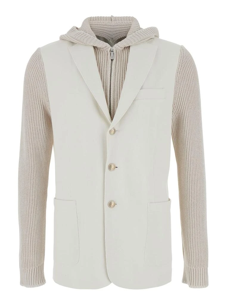 ELEVENTY White And Beige Single-breasted Jacket With Bib And Hood In Wool And Cashmere Blend Man 1