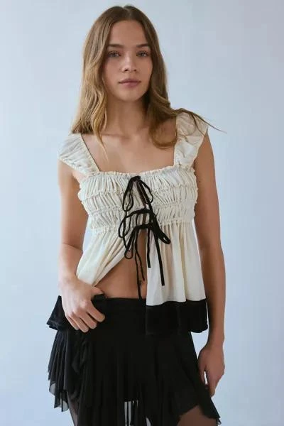 Kimchi Blue Kimchi Blue Melissa Tie-Front Velvet Trim Babydoll Blouse 1
