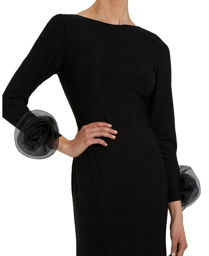 Mac Duggal Long Sleeve Fitted Jersey Gown with 3D Flowers 2