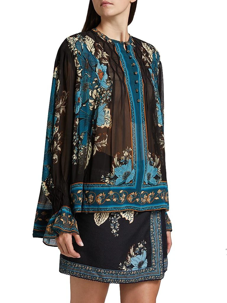 Farm Rio Blossom Tapestry Smocked Blouse 4