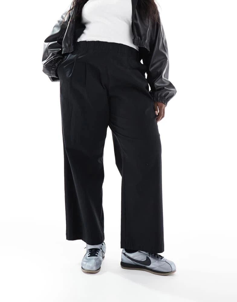 ASOS ASOS DESIGN Curve exaggerated pull on wide leg trouser in washed black 2