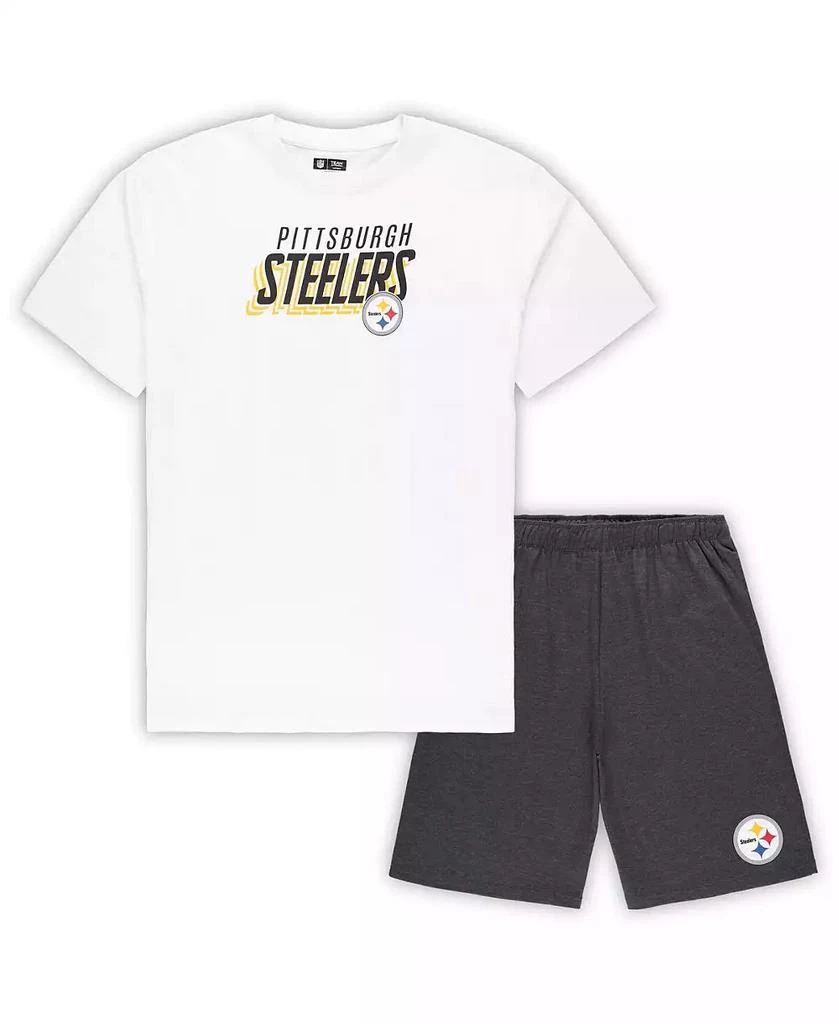 Concepts Sport Men's White, Charcoal Pittsburgh Steelers Big and Tall T-shirt and Shorts Set 1