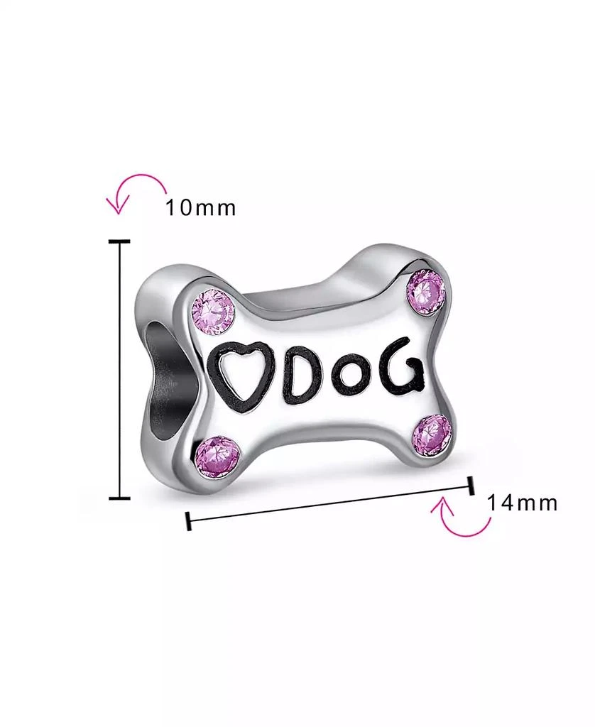 Bling Jewelry Sterling Silver Dog Bone Pink CZ Heart Charm Bead Bracelet Puppy Pet Theme 3
