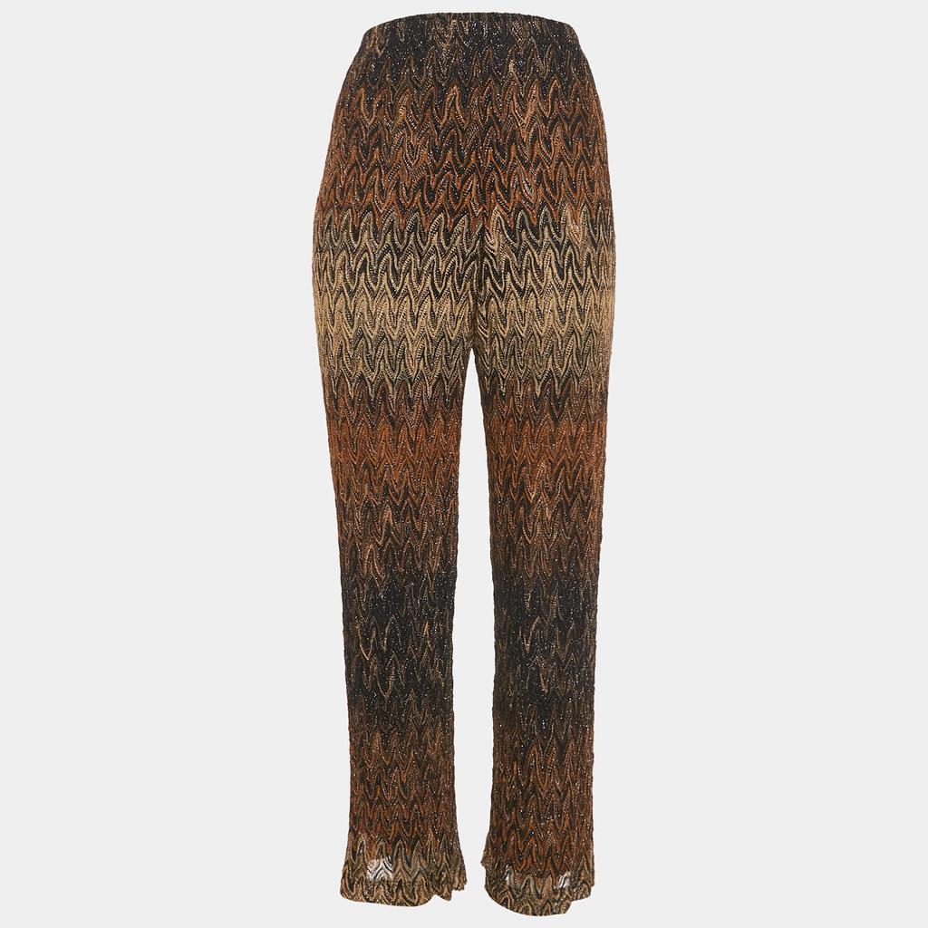 Missoni Missoni Brown Patterned Lurex Knit Flared Trousers M